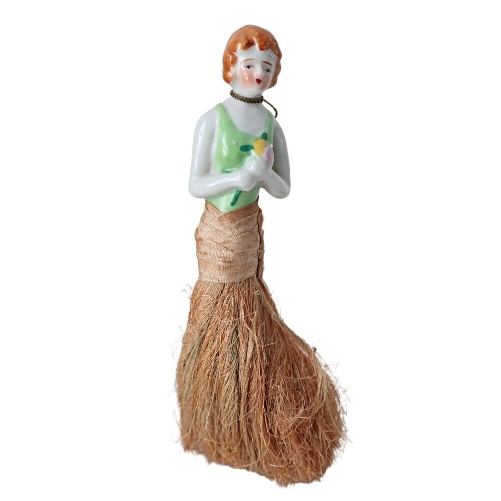 Art Deco 1930s Flapper Half Doll Crumb Brush Porcelain